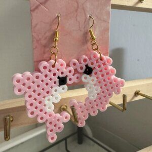 Dolphin pink perler beads earrings